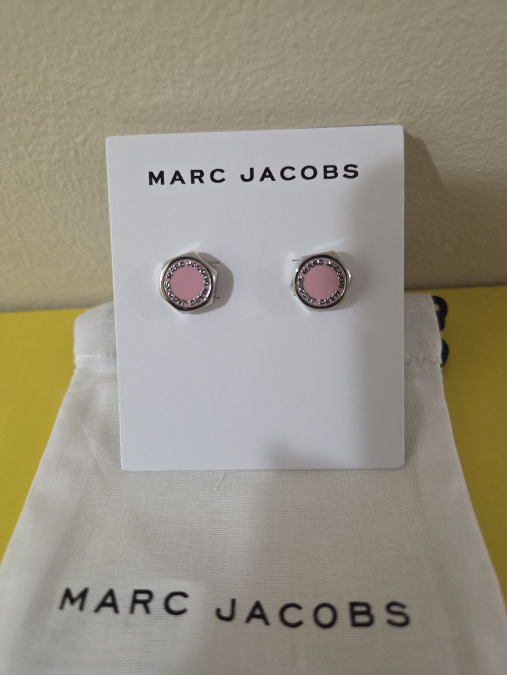 Marc Jacobs Silver-Tone Pink Enamel Round Stud Earrings